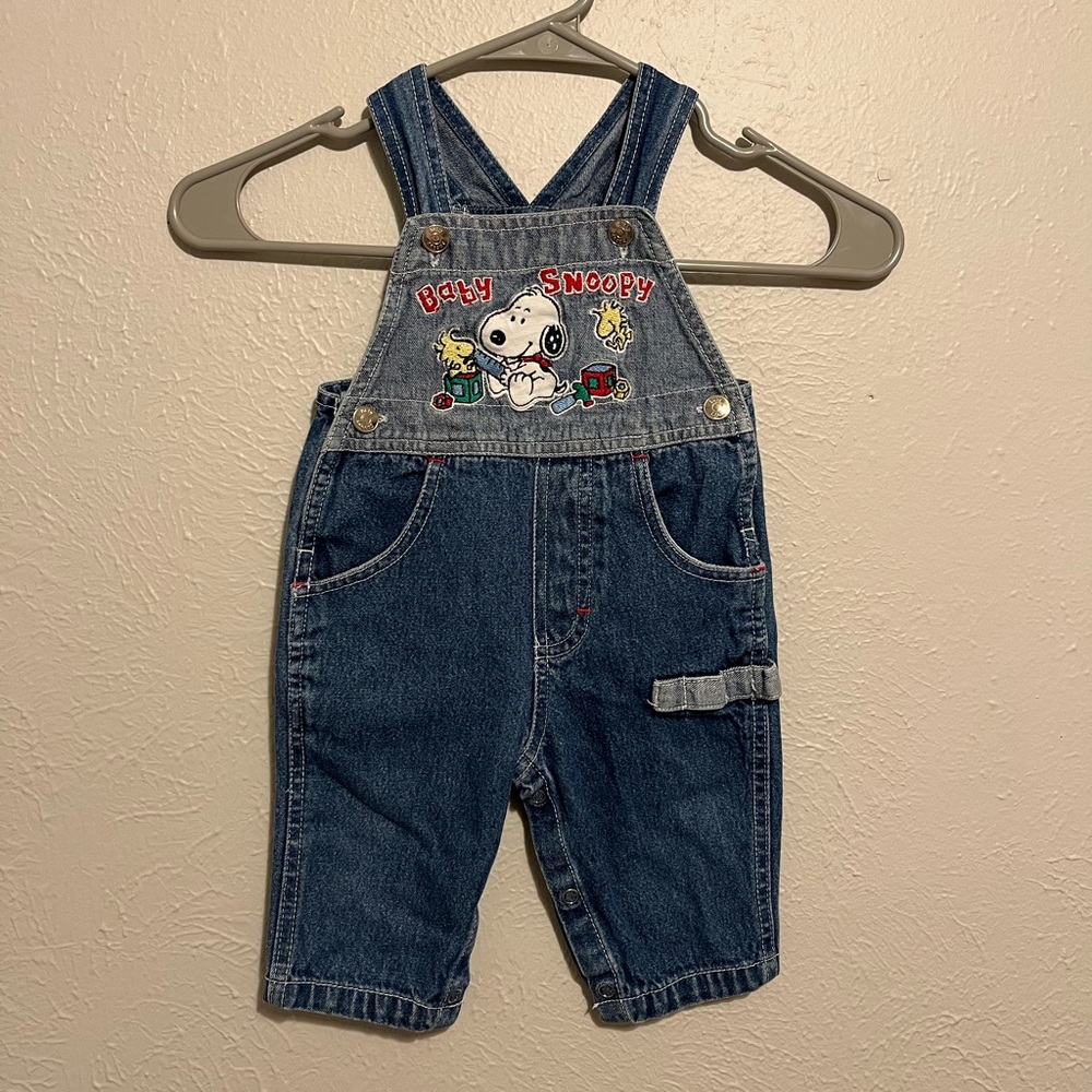 Vintage Y2K Baby Snoopy Peanuts Denim Overalls Embroidered Unisex 3-6 Months